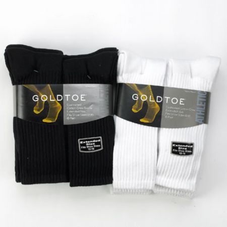 Gold Toe Extended  Cotton Mid-Calf Athletic Sock 6-pack Shoe Size 12-16